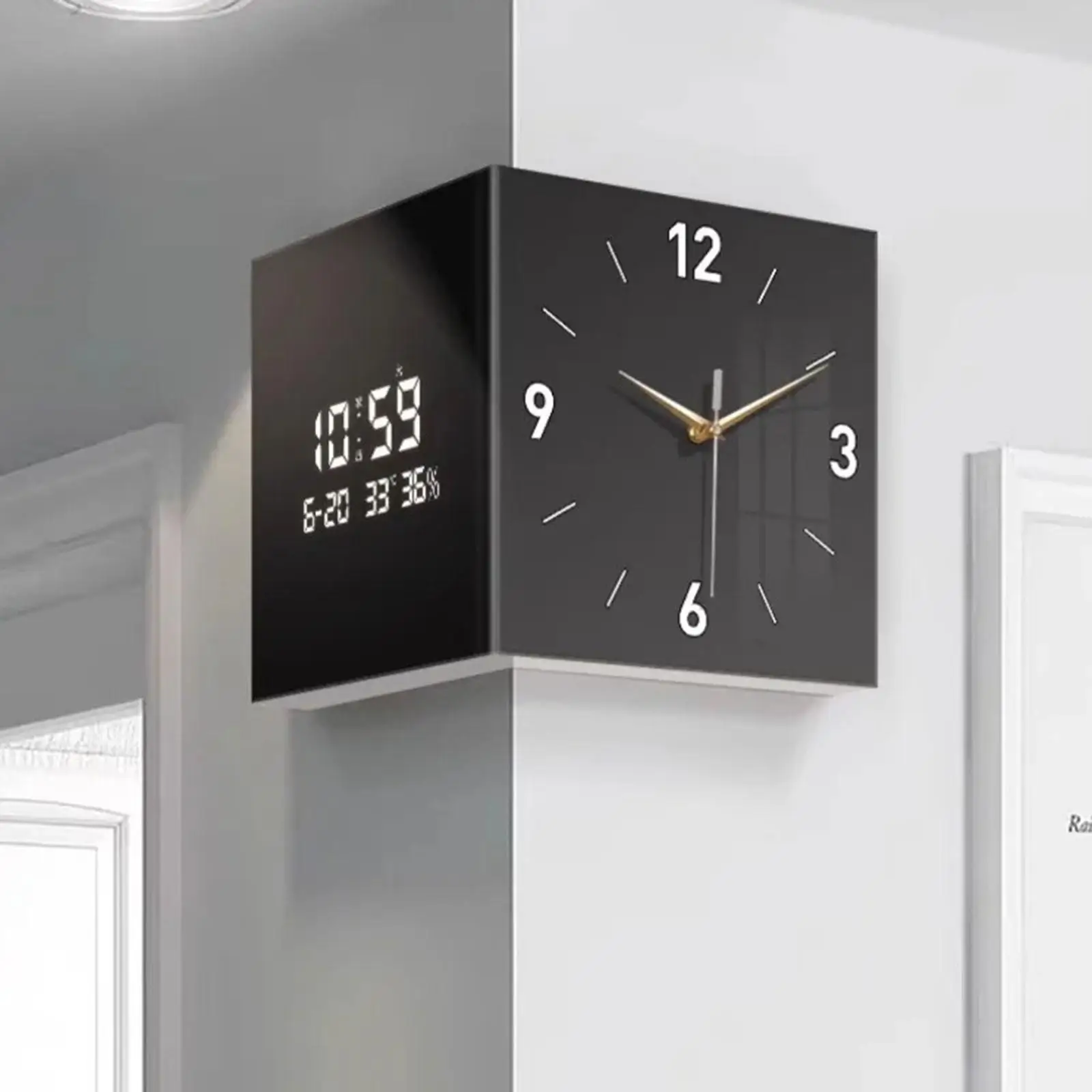 Угловые настенные часы, многоцелевые цифровые часы с дисплеем даты и недели, двухсторонние подвесные часы, украшение комнаты для дома, гостиной, кухни