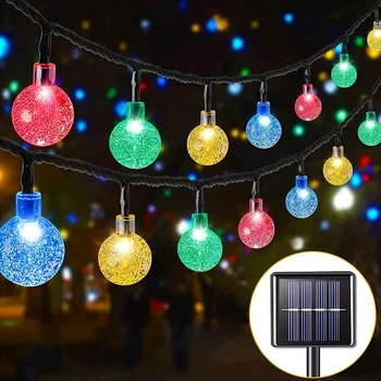 5m/6.5m à prova dwaterproof água solar bolha bola luz luzes da corda ao ar livre bola de cristal luz da corda gardenparty decoração natal