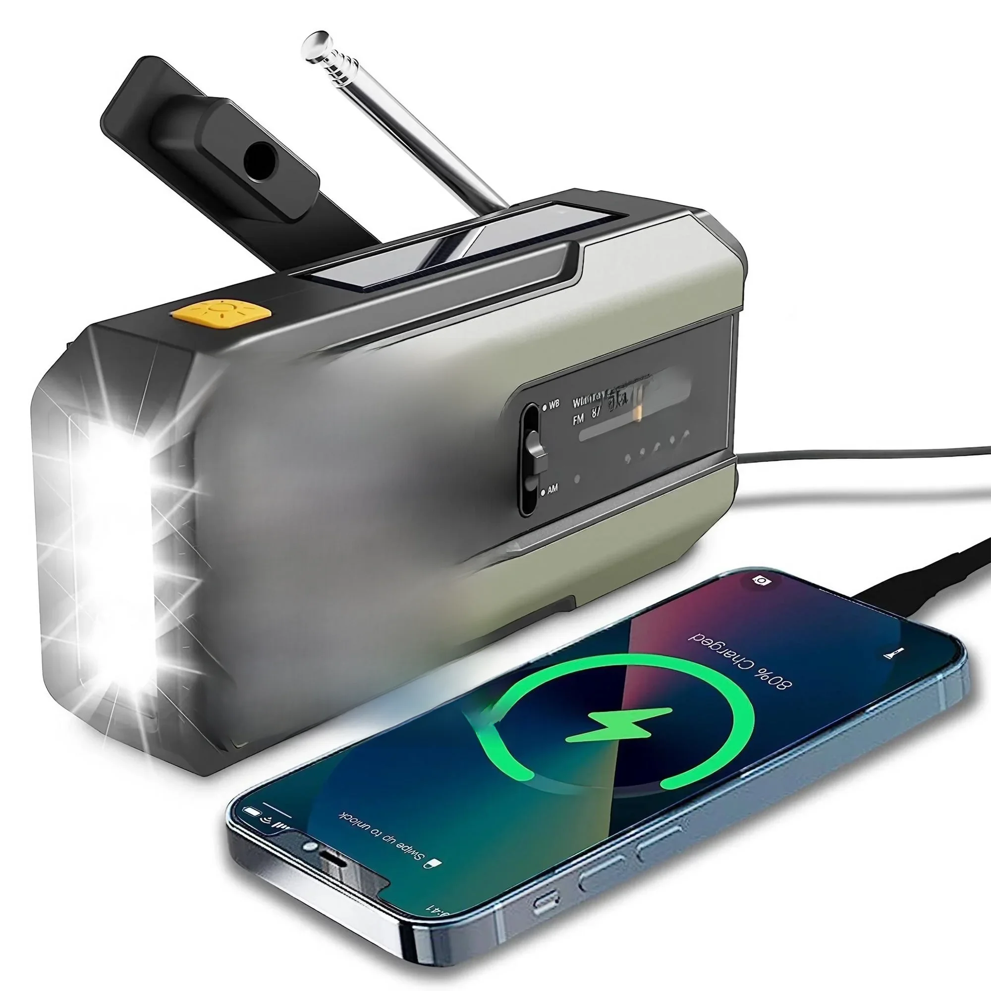 Weerradio Multifunctionele noodradio FM AM WB Handslinger Solar USB Opladen 2000mAh Power Bank LED-zaklamp Zaklamp - afbeelding 2