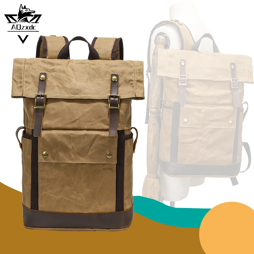 

Waxed Canvas Backpack High Capacity Mountaineering Pack Multifunctional Outdoor Waterproof Computer Bag with Expandable Capacity