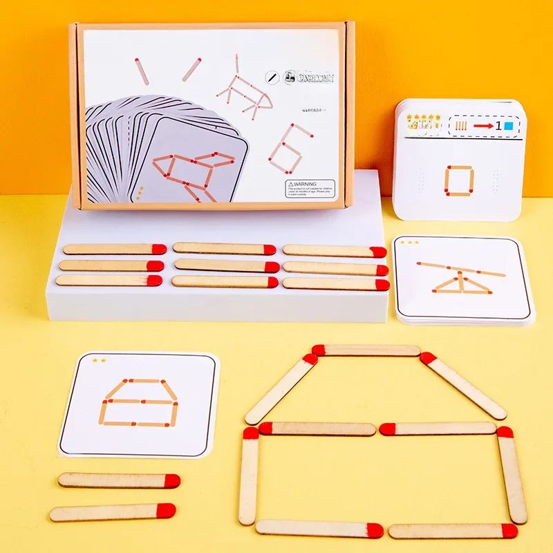 Jeu de Puzzle Matchstick, jouet en bois, jeu de société de géométrie mathématique, bricolage, réflexion créative, formation logique, jouets éducatifs pour enfants