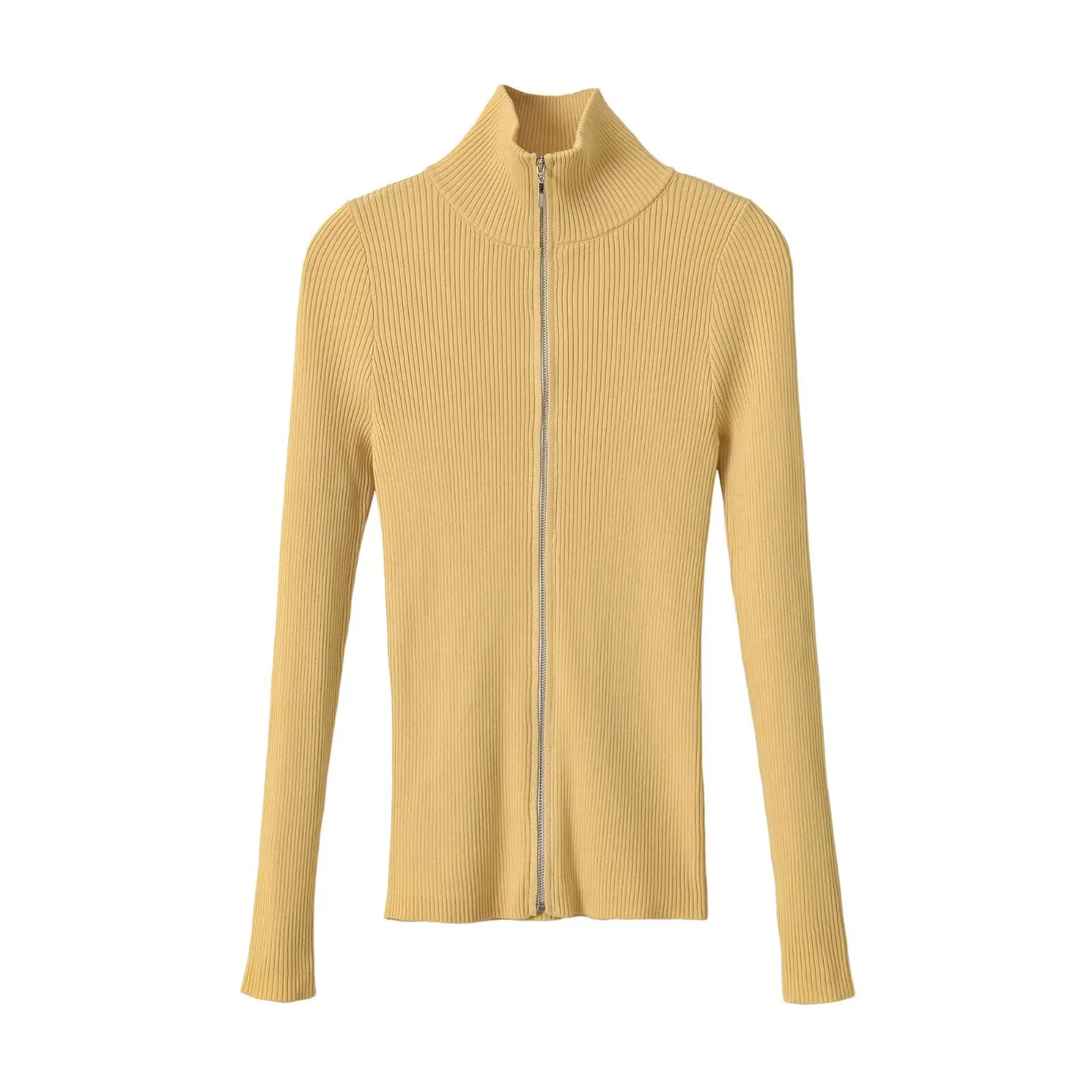 Women Zip Up High Neck Sweater Ribbed Knit Top Slim Long Sleeve Full Zipper Pullover Casual Base Shirt Sueter Mujer 2026