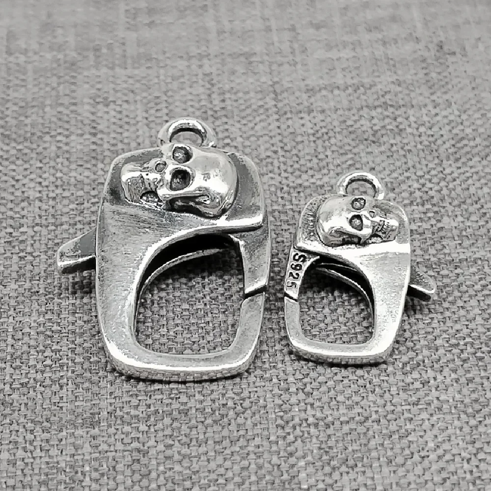 925 Sterling Silver Punk Skull Skeleton Lobster Claw Zapięcie do bransoletki Naszyjnik — zdjęcie 2