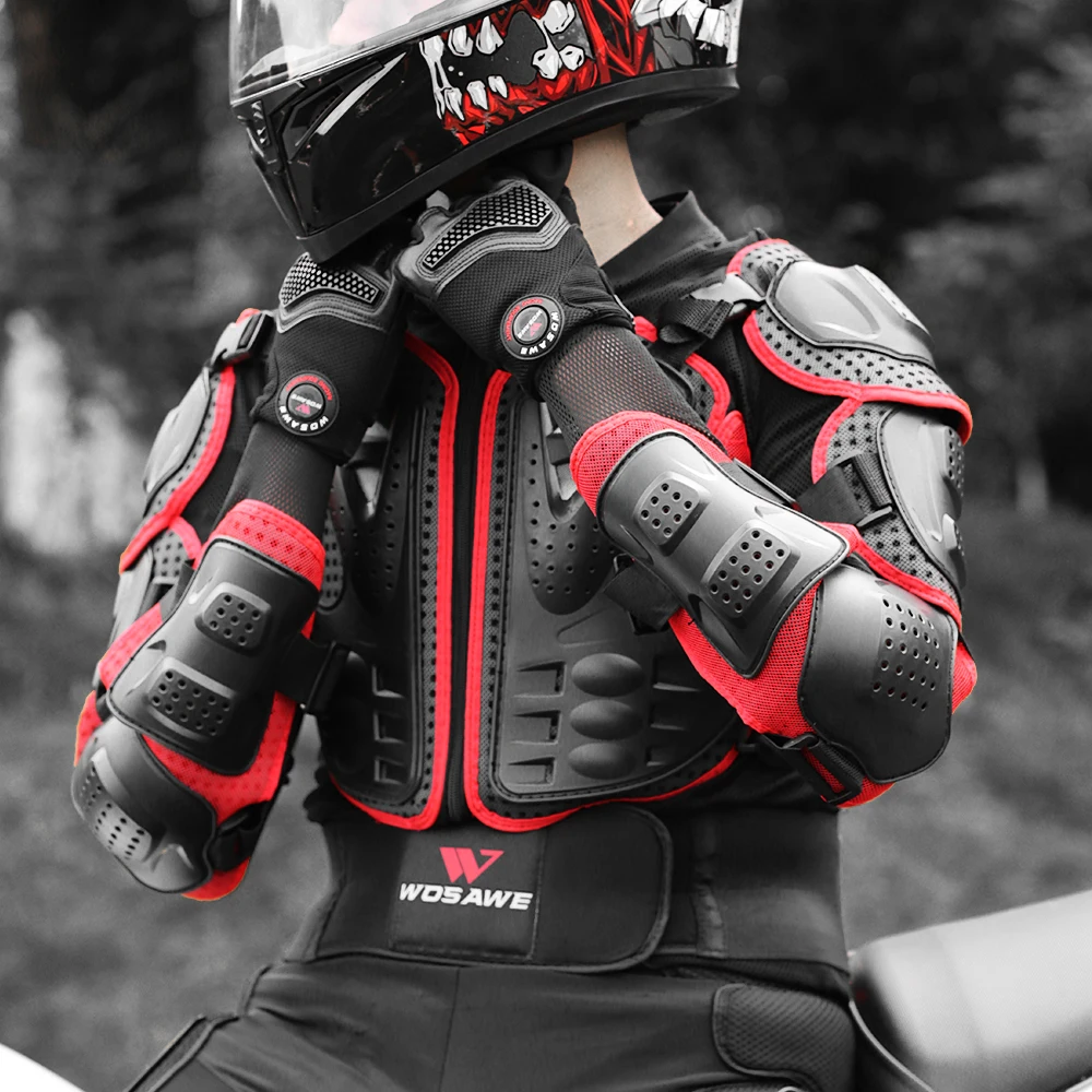 WOSAWE Adult Full Body Protector Vest Armor Motocross Armor Jacket Chest Spine Protection Gear elbow shoulder Knee guard Gloves