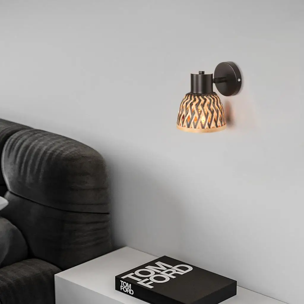

Wall Decor Room Rattan Ancient Farmhouse Hemp Rope Japanese Woven Lamps Bedside Bedroom Living Room Rural Wall Lamp E27