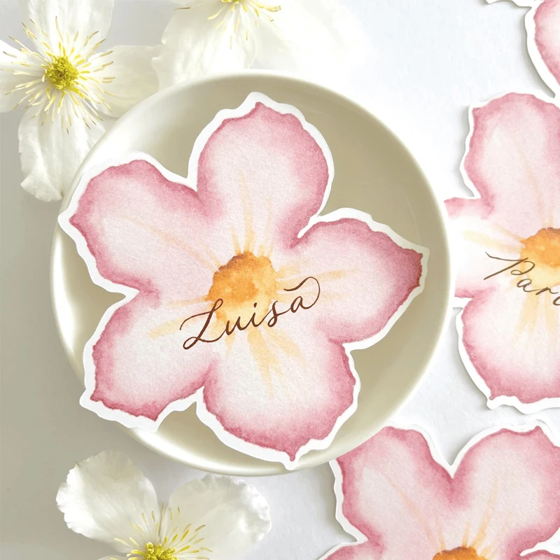 50pcs Personalized Flower Wedding Place Cards,Custom Elegant Name Tags,Romantic Watercolor Table Decor,Custom Name Floral