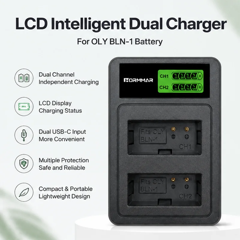 Cargador de Batería Dual USB Integrado BLN-1 PS BLN1 PS-BLN1LED para Olympus OM-D E-M1 E-M5 Mark II PEN-F E-P5 EM1 EM5 PENF EP5