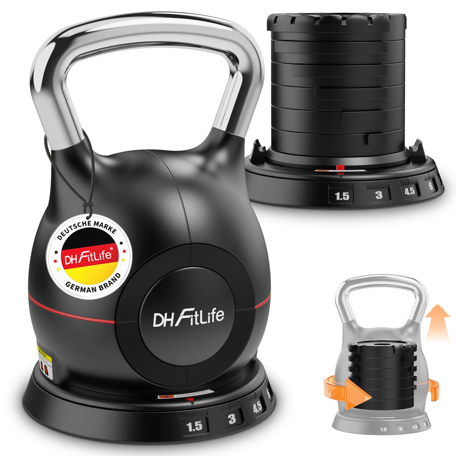 7-in-1 Verstellbare Kettlebell Set (1.5-10kg) |  Kugelhantel mit 7 Gewichtstufen | Kurzhanteln für Heimtraining & Fitness | Ideal für Ganzkörpertraining | Kompakt & Platzsparend Fitness-Set