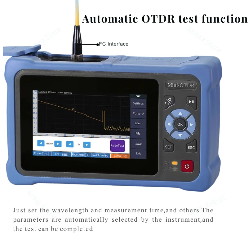 Mini OTDR Fiber Optic Reflectometer with Touch Screen, Ethernet Cable Tester, VFL, OLS, OPM Event Map, AUA800A, 1310-1550nm