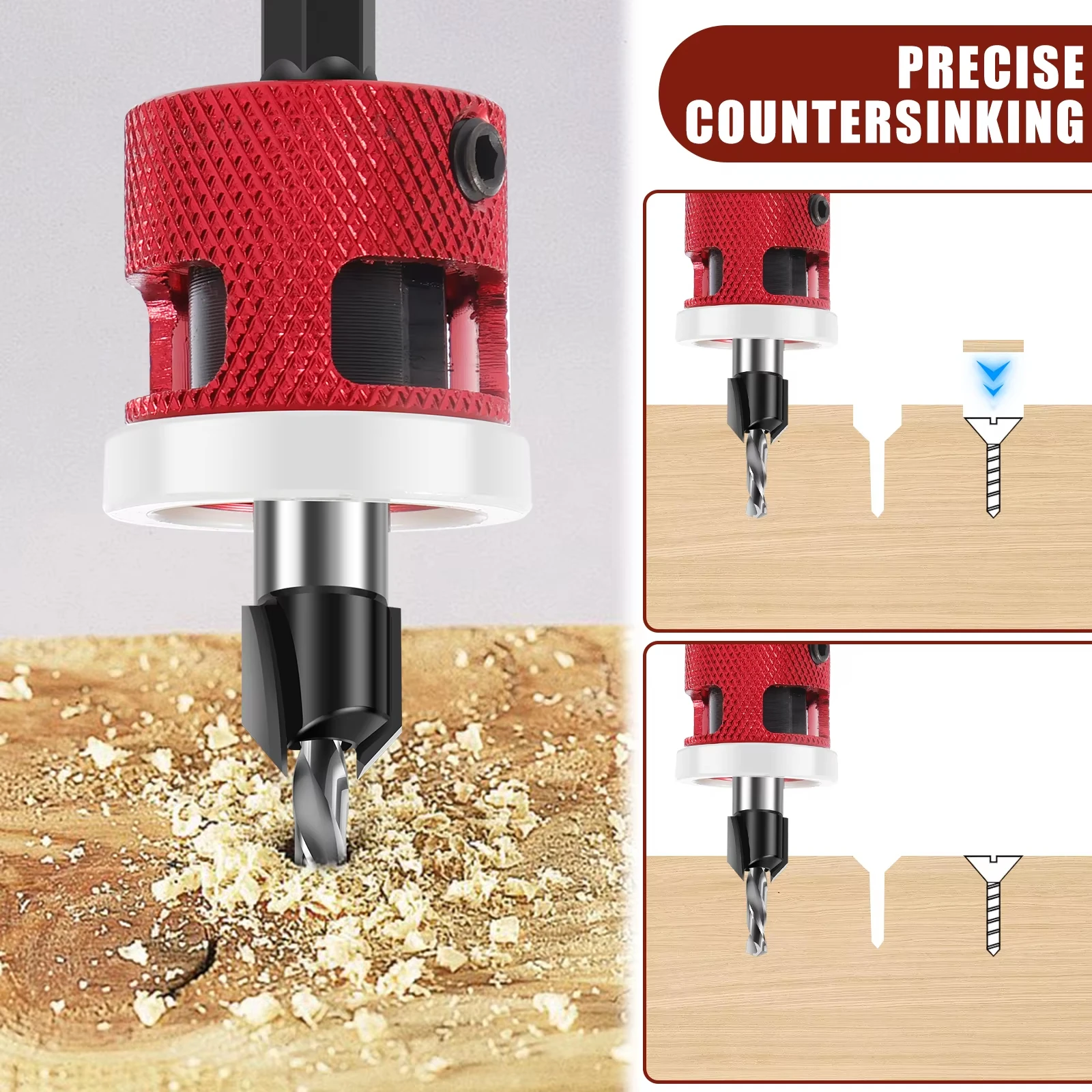 4-in-1 Countersink Drill Bits Set with Adjustable Depth Stop Quick Change Woodworking Router Bit with 4 Replaceable Drill Bits