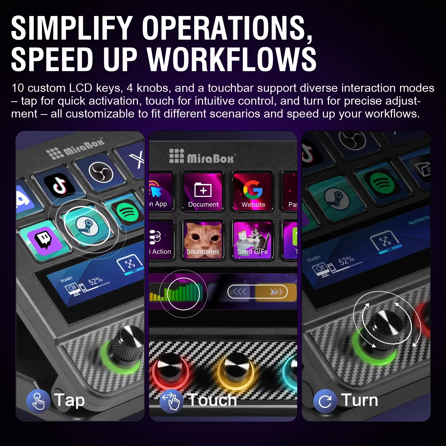 Mirabox N4 Pro Visual Stream Deck, 10-Key Programmable Macro Keyboard, Stream Controler for OBS Twitch YouTube Streaming