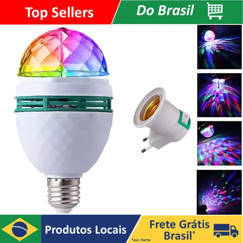 Lampada Giratória Rgb P/ Festas Bivolt + Adaptador Bivolt