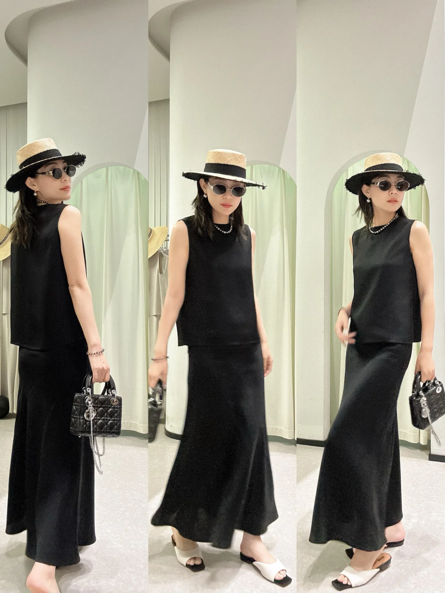 Saia sem mangas de cor sólida feminina de verão terno elegante