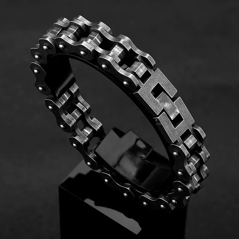 AliExpress MKENDN Vintage Oxidized Black Bicycle Link Chain Bracelets for Men Stainless Steel Punk Motorcycle Charm Bracelets Male Pulseira