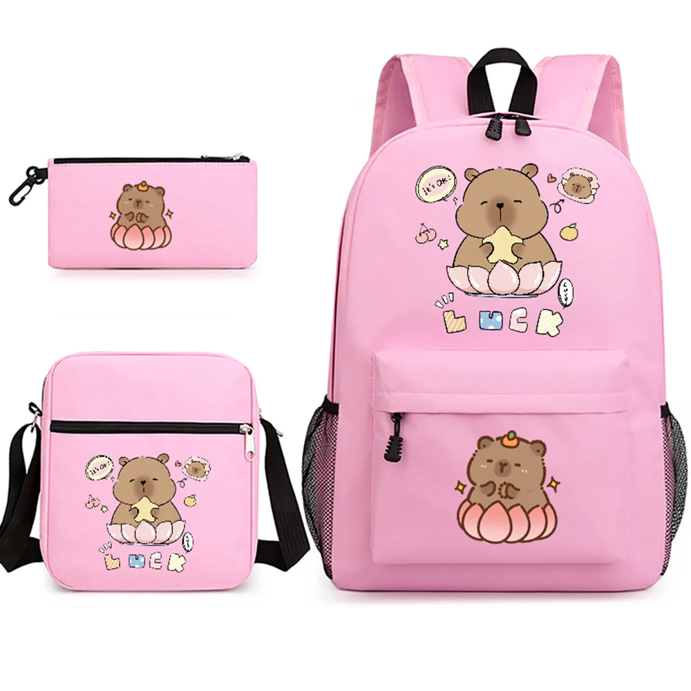 Capybara School Bags Print Youth Backpack Set Student School Bag Shoulder Bag Pencil Case 3-Piece Set