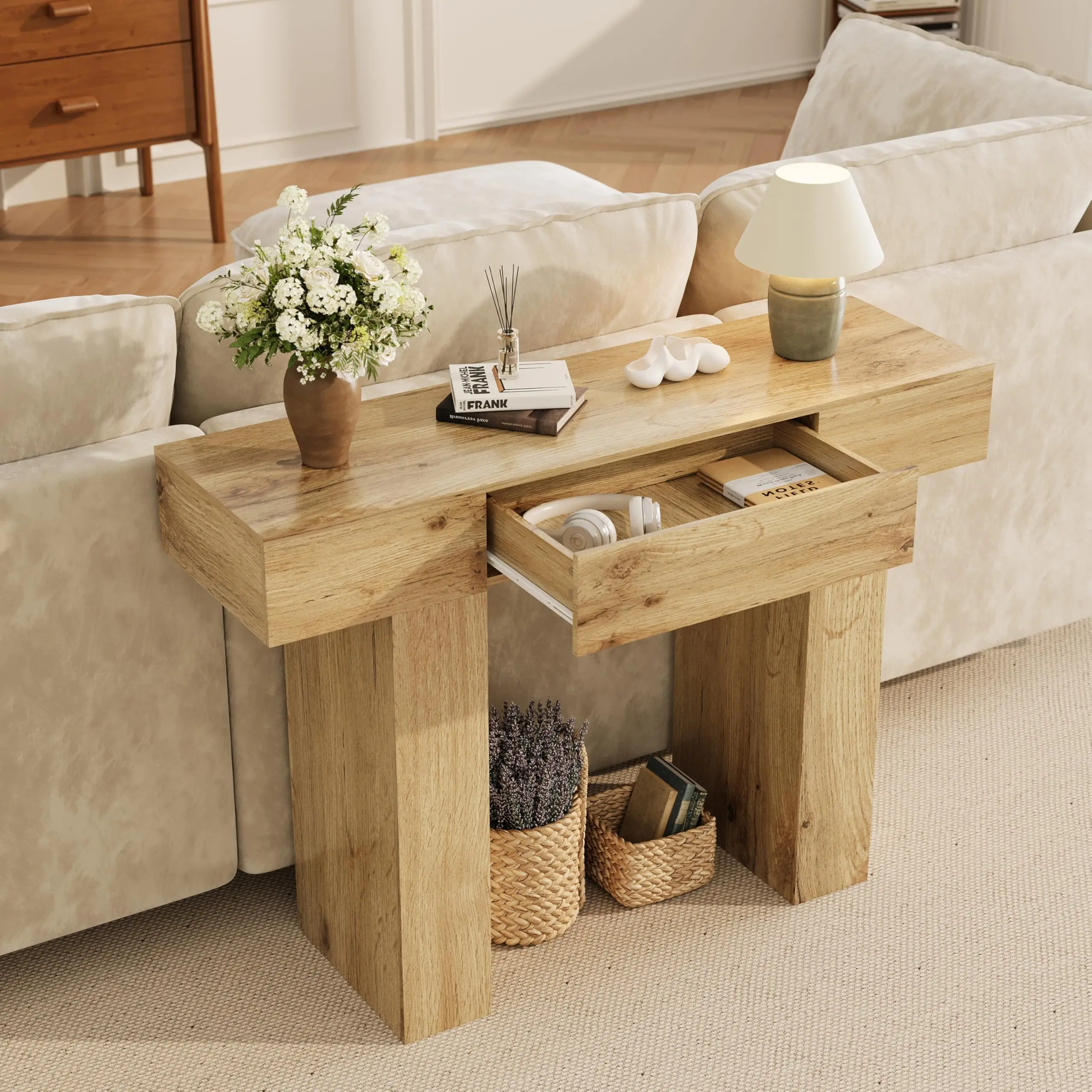 Mesa Consola Estrecha de 47 Pulgadas (120 cm) con Cajón y Espacio de Almacenamiento