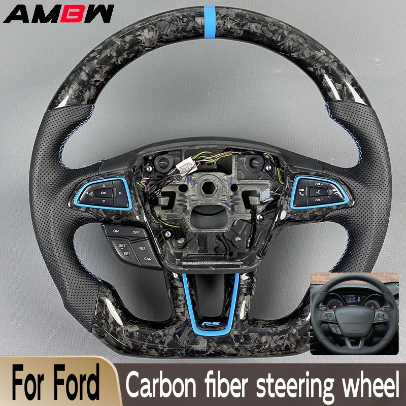 

Customized Forged Carbon Fiber Blue Element Steering Wheel Ford MK3 ST RS Car Accessory Sporty Style