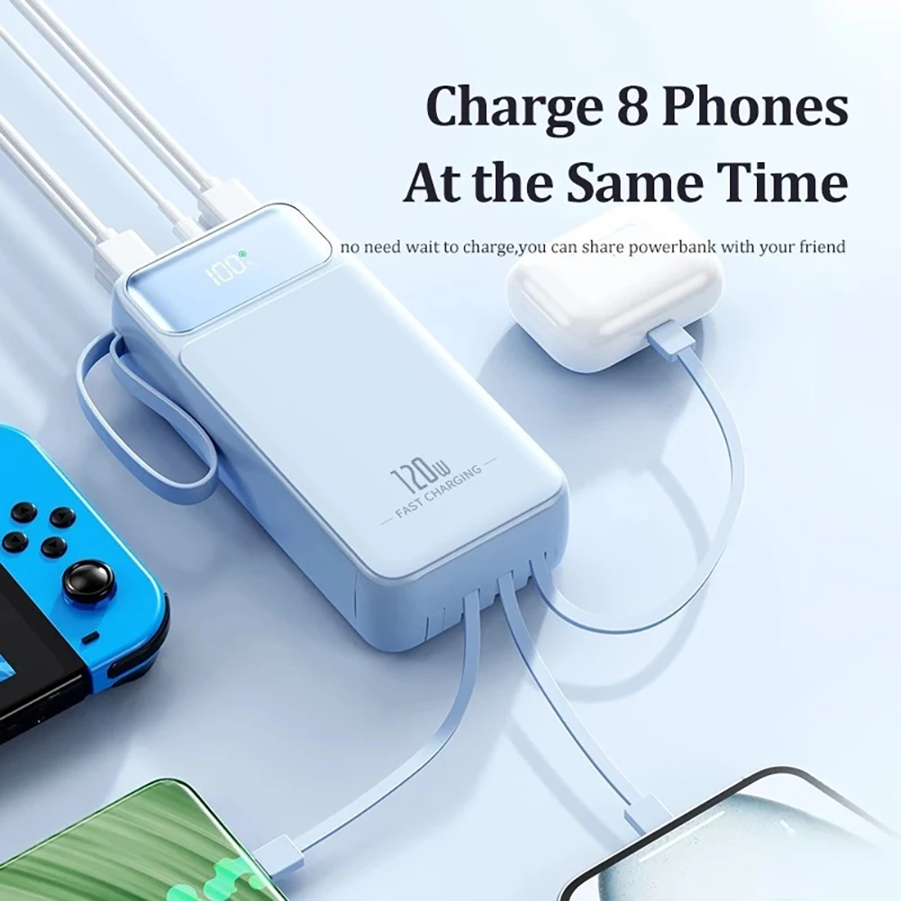 Power Bank portable battery 60000mah YISEN fast charging de120W 4 cables built-in LED display