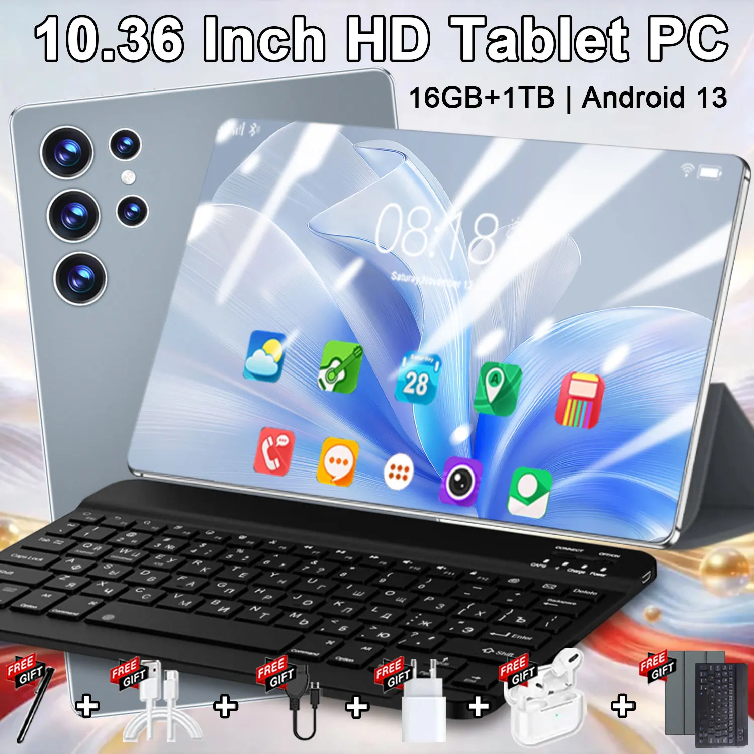 Versión Global10.36 pulgadas nueva tableta 5G Android 16GB RAM 1TB ROM 20000mAh 14core Android 13,0 tarjeta Sim Dual cámara 16MP 32MP WiFi red Bluetooth tipo-c PC GPS WPS