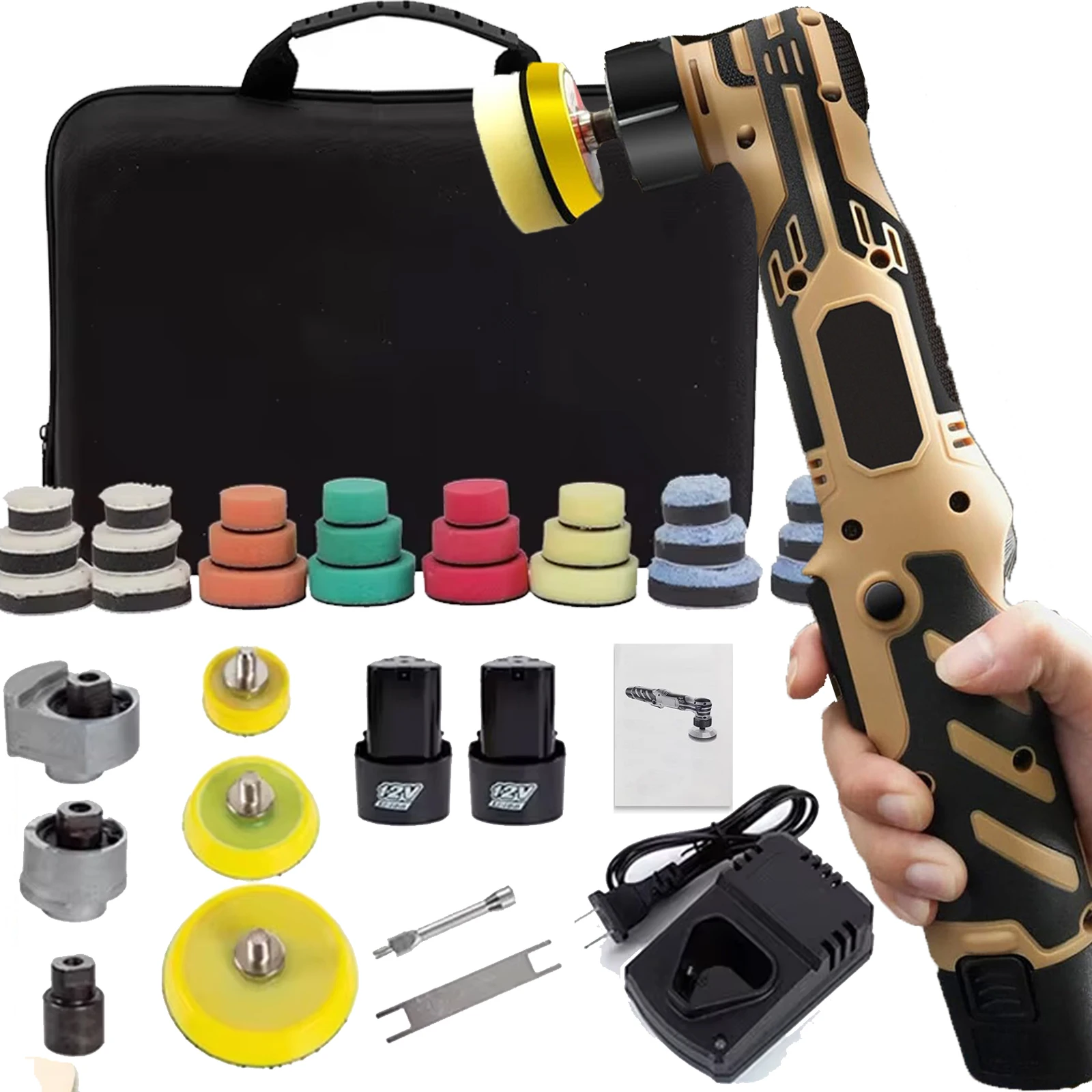 Mini polisseuse de voiture sans fil 12V, Machine de polissage de voiture sans fil, Kit de tampons de 1/1, 5/2 pouces pour épilation automatique avec batterie 2,3 ah