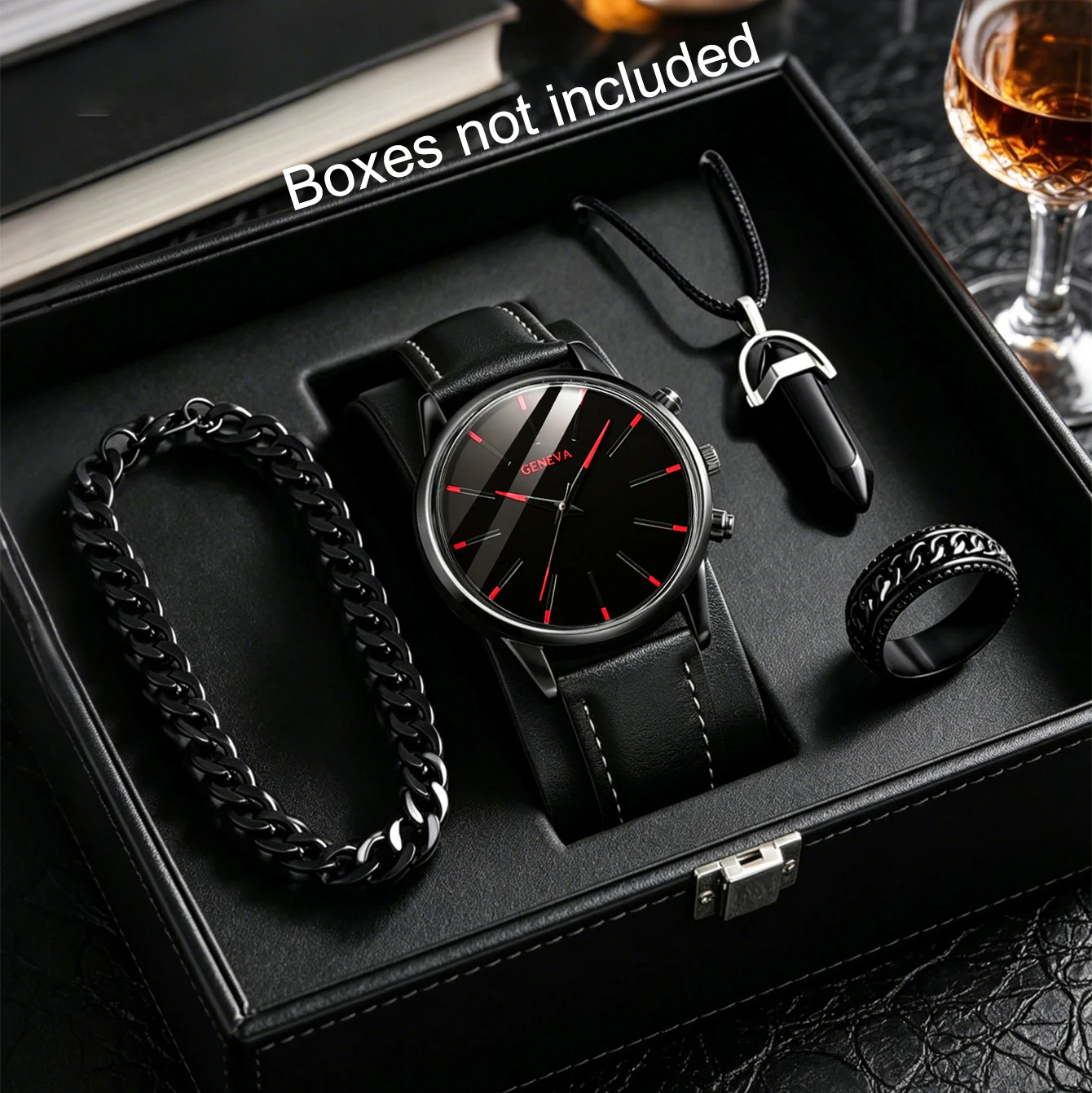 4-Piece Men's Business Leather Watch Set, Suitable for Casual Daily Wear, Versatile for Various Occasions Such as Holiday Parties, the Best Gift for Father