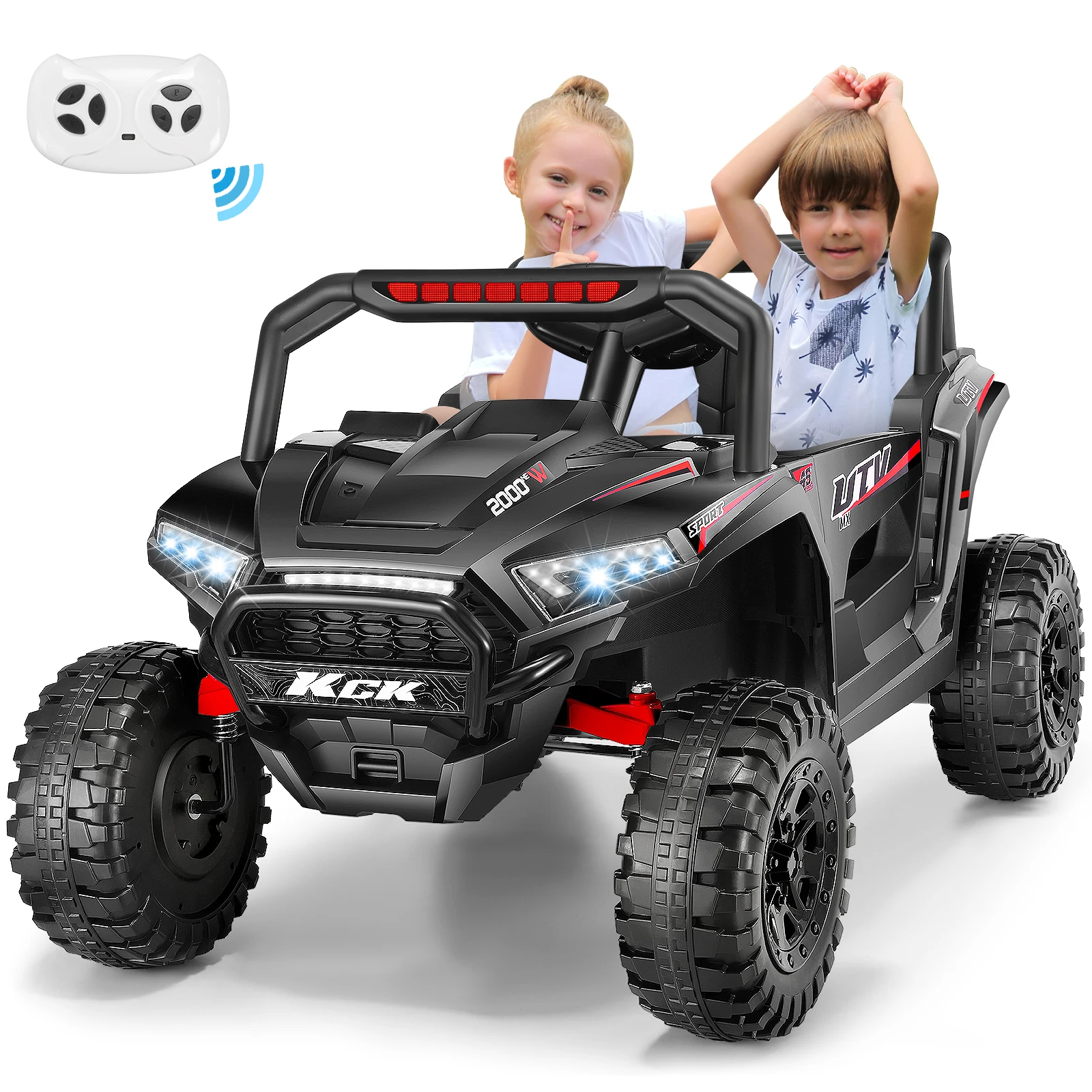 24V 2 plazas paseo en coche UTV para niños vehículos eléctricos todoterreno con control remoto, Bluetooth, arranque suave, suspensión de resorte