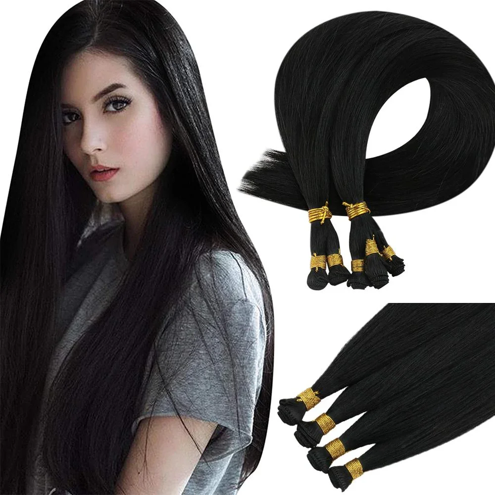 Laavoo Hand Gebonden Inslag Maagdelijke Hair Extensions 12 Maanden 14-24Inch Braziliaanse Natuurlijke Steil Menselijk Haar Naaien In Bundels Handgemaakt