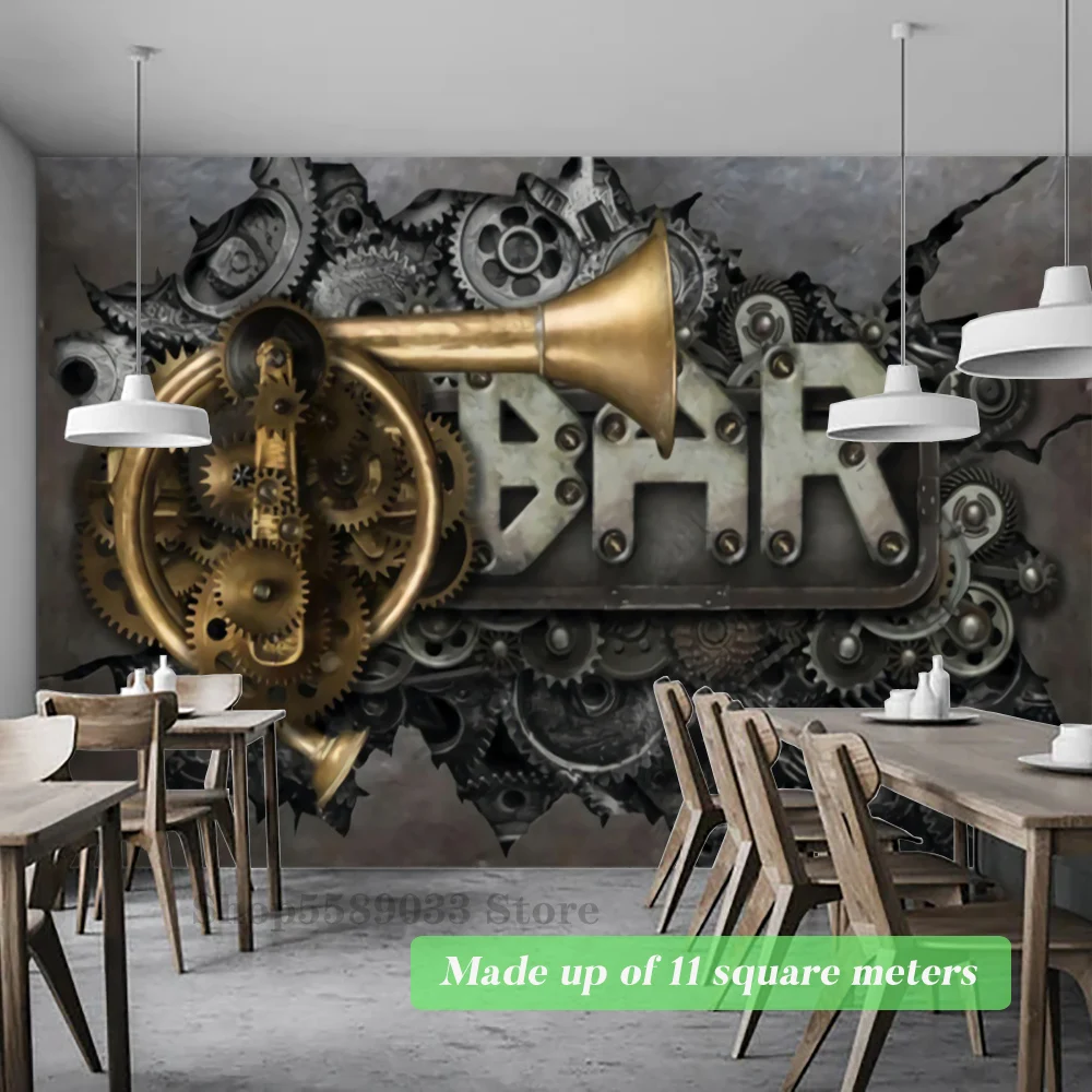 

Metallic Style Bar Theme Restuarant Cafe Decoration Wall Wallpaper Custom Size Large Size Contact Wall Paper High Quality Murals