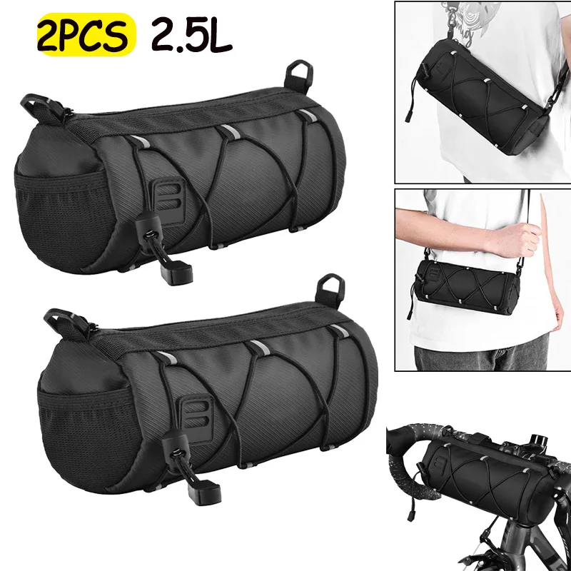 

2PCS/set Bike Front Tube Bag 2.5Waterproof Storage Roll Bag Bicycle Handlebar Basket Pack 2.5L Large Capacity Cycling Acce