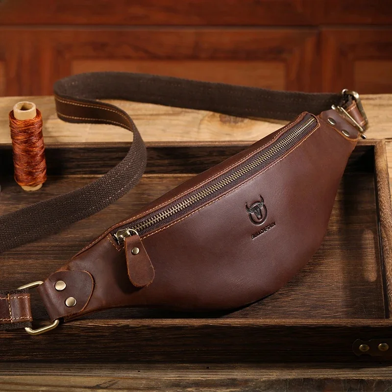 BULLCAPTAIN męska skórzana torba na pasek Crazy Horse klasyczna torba na ramię w stylu retro przechowywanie na zewnątrz alpinizm torba na telefon komórkowy — zdjęcie 2