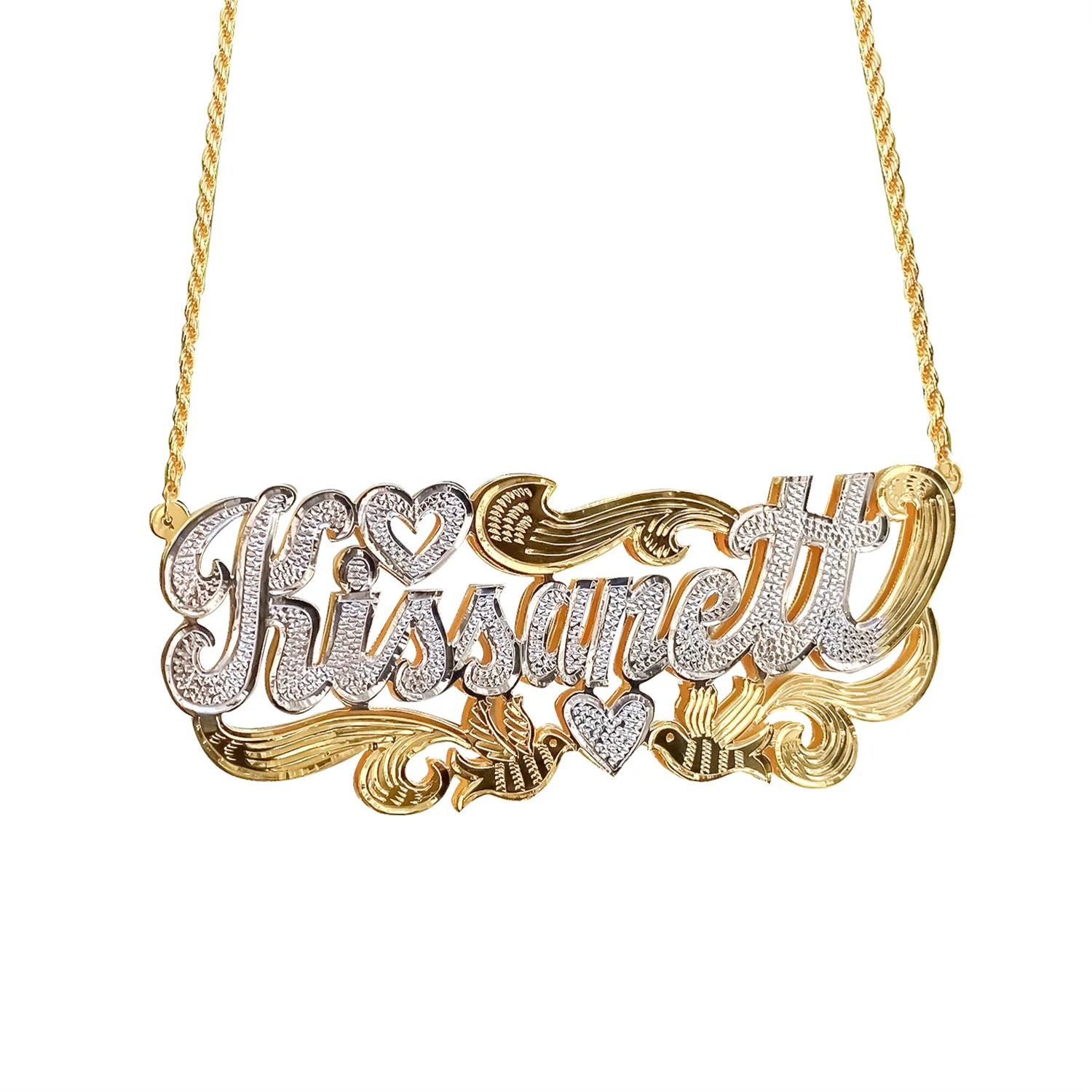 Custom Name Jewelry 18K Plated Two Tone Gold Personalized Double Plate 3D Name Necklace Customized Stainless Steel Jewelry Gift