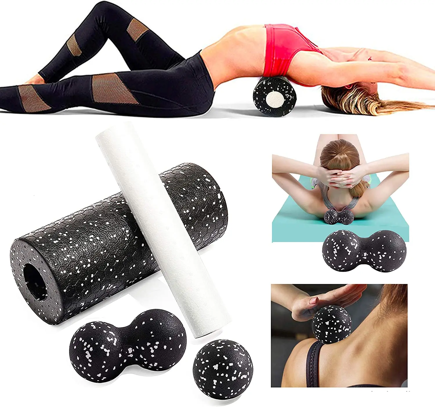 Rullo in schiuma ad alta densità EPP 2 in 1 e palle per massaggio fitness Set PALESTRA Yoga Terapia con palline di arachidi Rilassa esercizi di rilascio muscolare