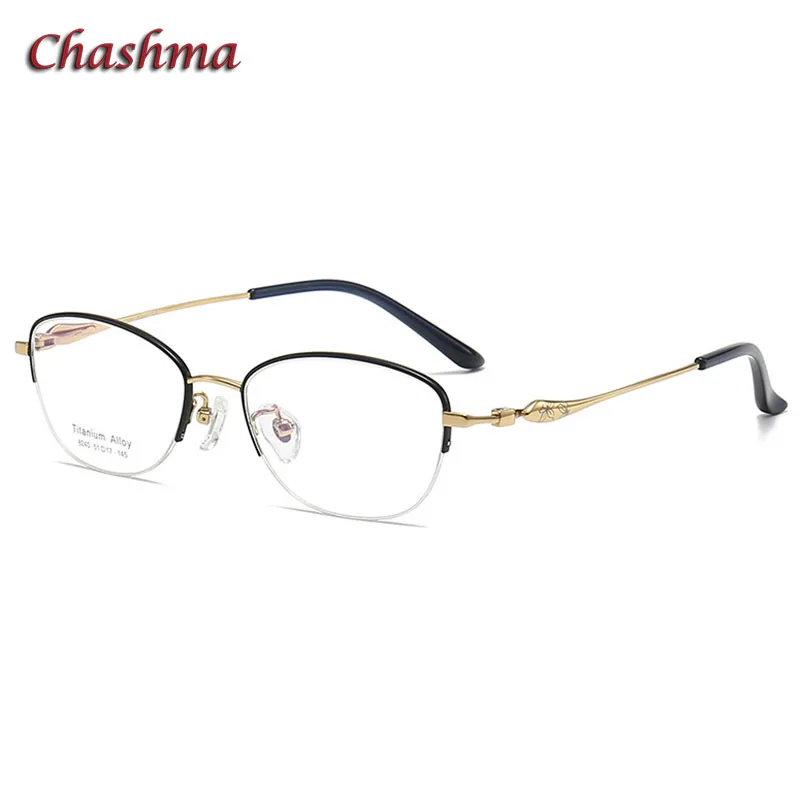 

Chashma Woman Titanium Prescription Glasses Half Rim Frame Elegant Optical Female Lightweight 8.2 g Flexible Eyewear Spectacles