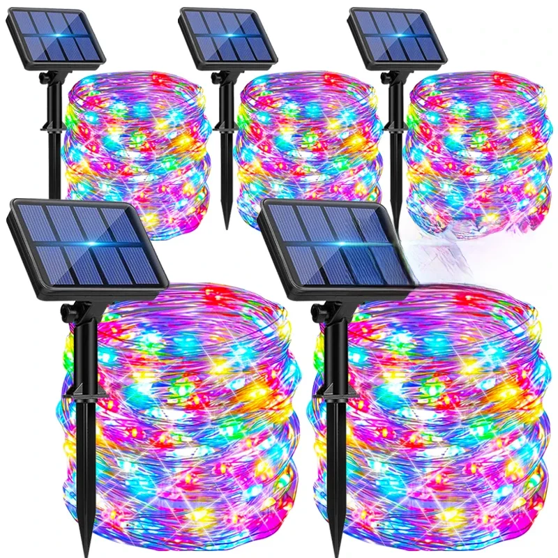 Zewnętrzne lampki solarne LED Dekoracje świąteczne Wodoodporna girlanda słoneczna 8 trybów światła na przyjęcie bożonarodzeniowe Patio Balkon Podwórko — 2
