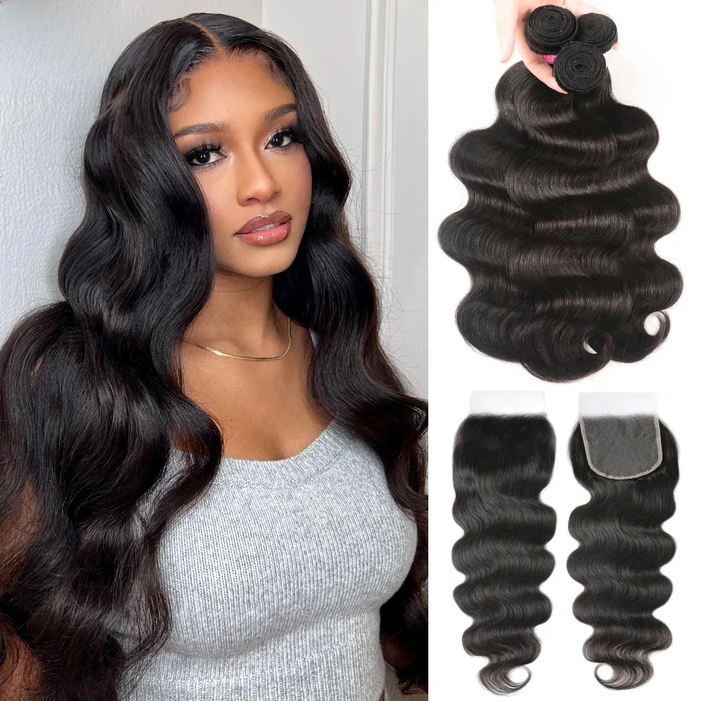 Mèches Body Wave naturelles-UNice Hair, avec lace closure 5x5 HD, 100% cheveux humains, 3/4 pièces