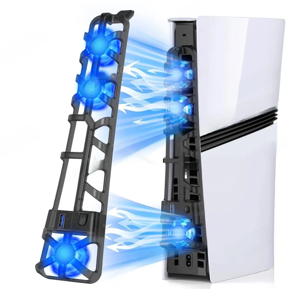 Wentylator chłodzący do PS5 Pro Wentylator zewnętrzny Cicha chłodnica Regulowane tryby prędkości Niebieska dioda LED do konsoli PlayStation 5 Pro Akcesoria do gier — zdjęcie produktu 7