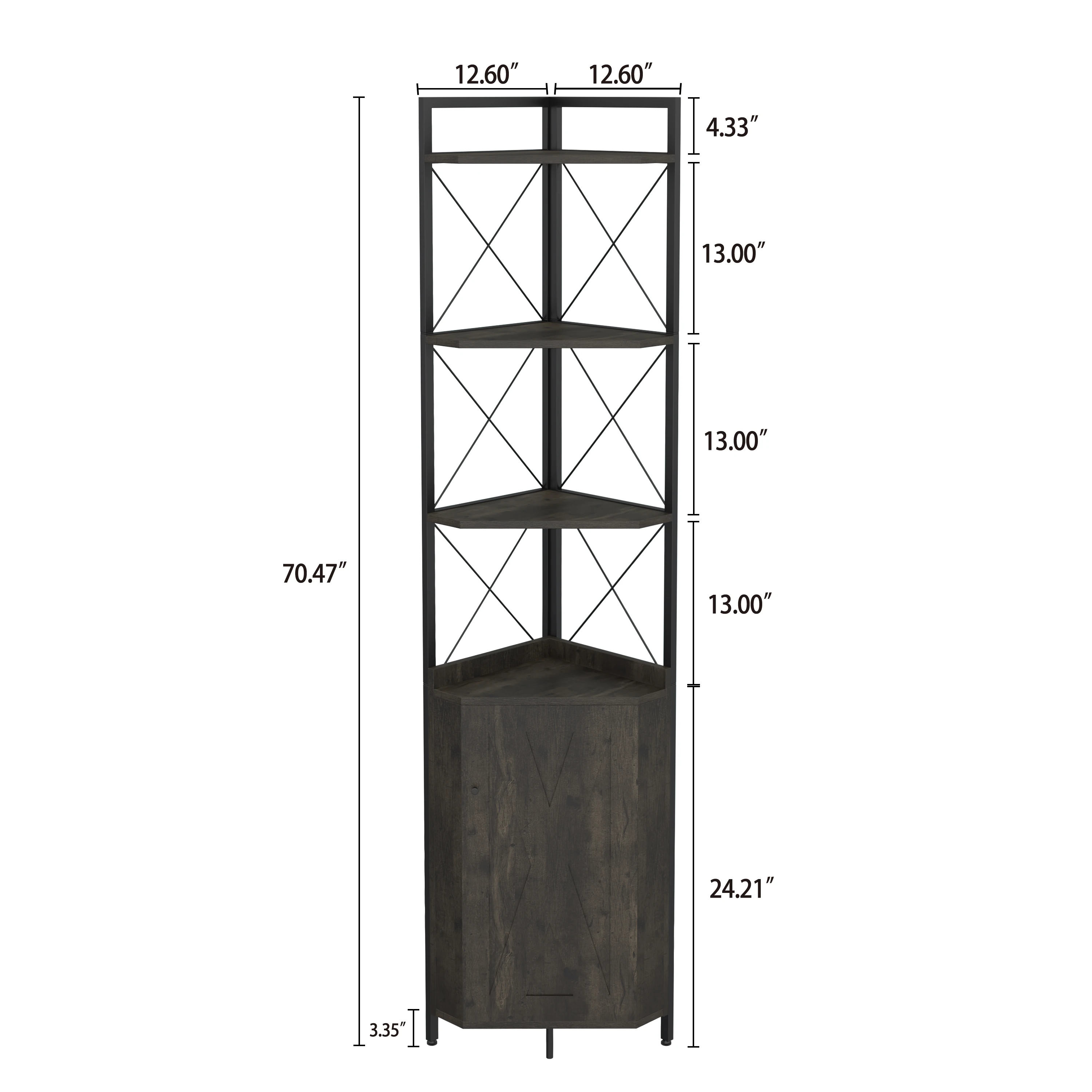 [Flash Sale]5-Tier Corner Shelf with Storage Cabinet Bookshelf Stand Rack Dark Grey[US-W]