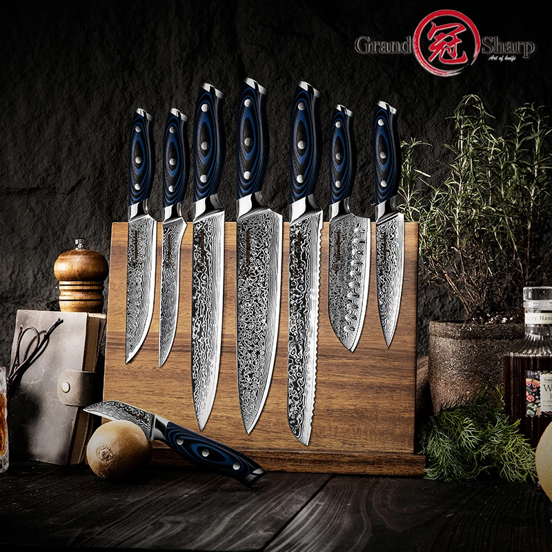 Grandsharp Chef Kitchen Knives Set Japanese Damascus Steel 67 Layers Professional Cooking Tools Pating Santoku Boning Steak
