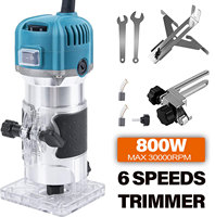 6 Speed 800W 6.35MM Electric Trimming Machine 30000RPM Woodworking Milling Engraving Hand Wood Edge Router Trimmer Tools