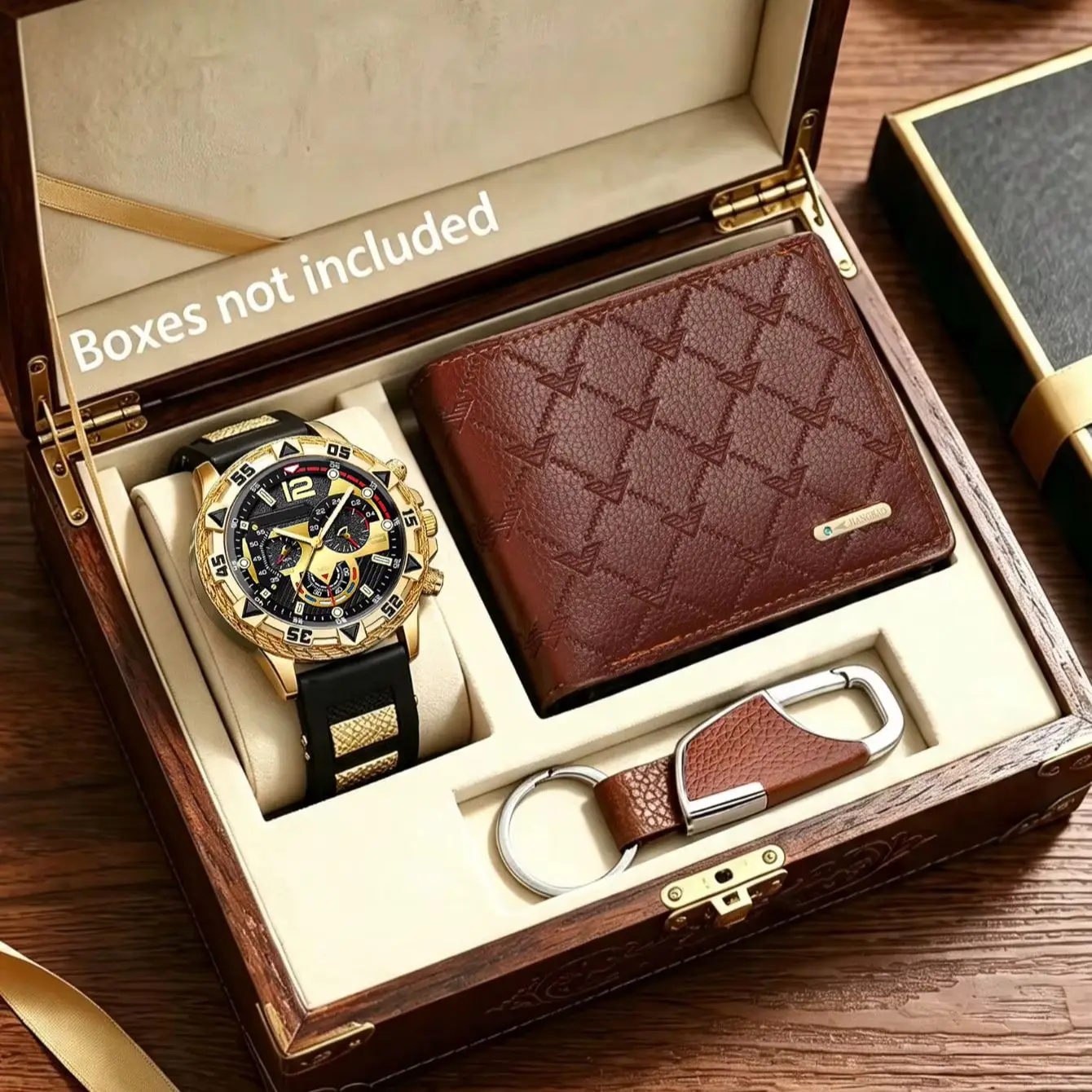 3-Piece Men's Silicone Quartz Watch Set, Includes a Vintage Wallet and Keychain, Suitable for Everyday Use and Casual Wear, Is the Perfect Gift Choice.