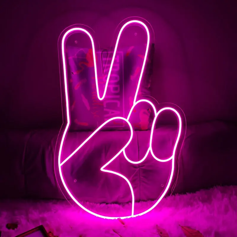 Peace Hand LED Neon Signs Custom 5V USB Neon Lights Led Night Lamp Bedroom Living Room Wall Decoration Home Office Sign Decor