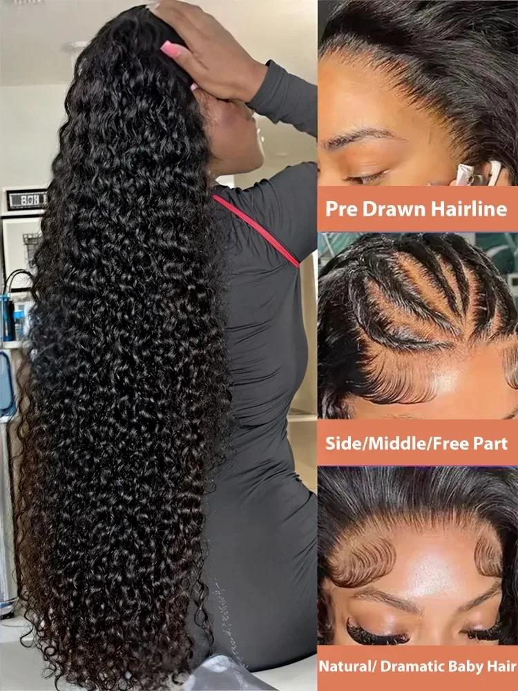 YKB Curly Wigs Human Hair HD 13X6 Lace Frontal Wig 30 40 Inch 14x4 Raw Deep Water Wave Glueless 6X6 Closure Preplucked Remy Hair image 3