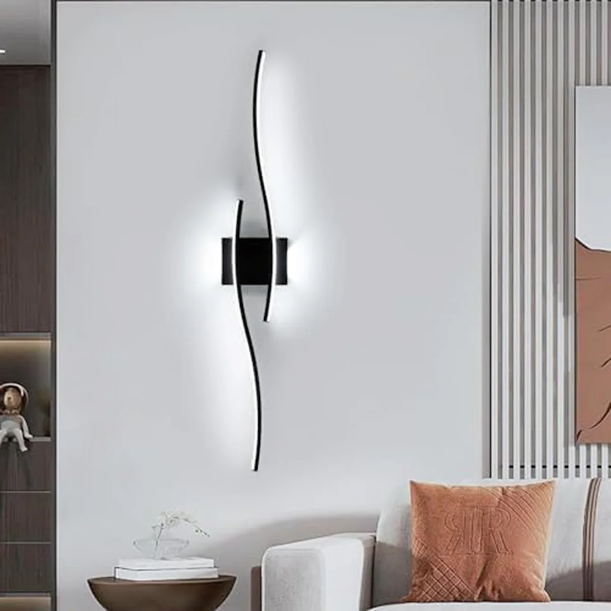 LED-Innenwandleuchte, weißes Licht, 6500 K, schwarze LED-Wandleuchte, LED-Wandleuchte für den Innenbereich für Schlafzimmer, Arbeitszimmer, Flur, Treppen – Detail 5