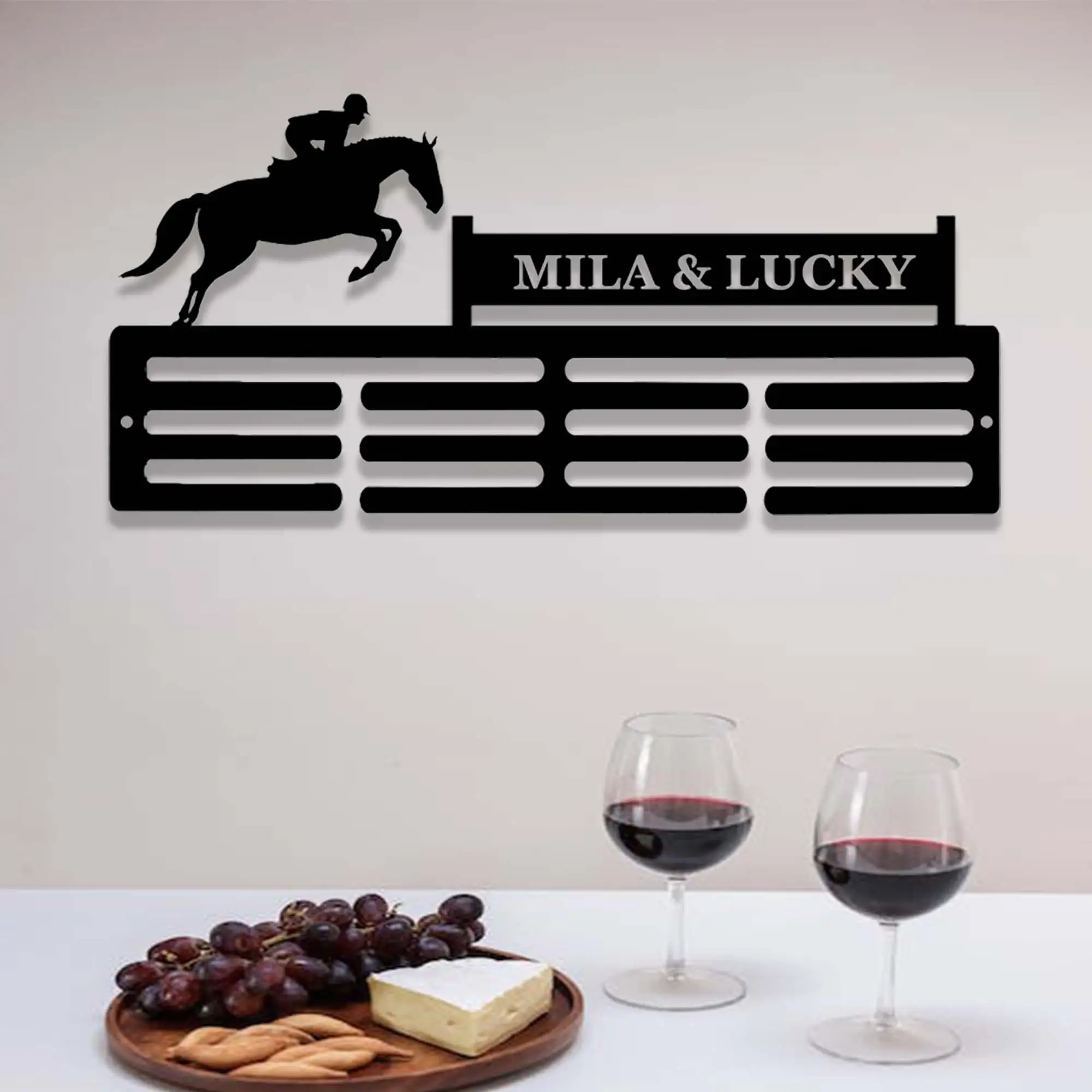 Personalized Horse Rosette Holder,Medal Holder,Custom Horse Medal Hanger,12 Rungs for Medals &