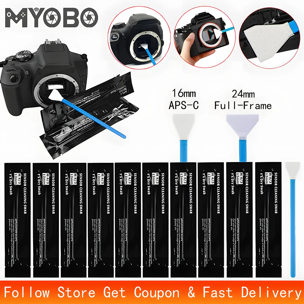 MYOBO Professional Sensor Cleaning Kit - 10Pcs Cleaner Swab Brush for Full-Frame APS-C Sensors for Digital Camera CMOS Sensor