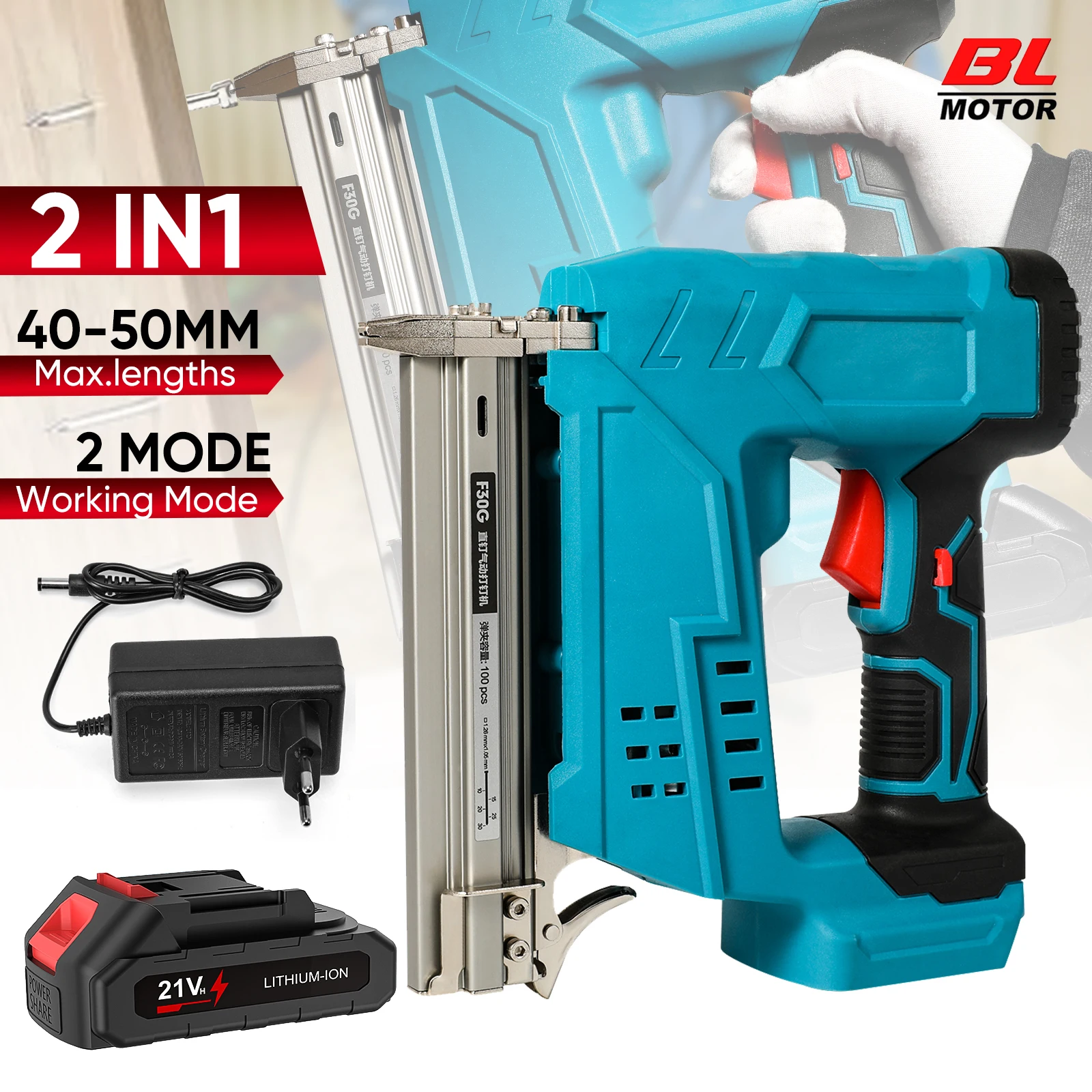 Kabelloser F30 Nagelpistole Elektrischer Möbel- und Tischler-Tacker Heftgerät Holzbearbeitungs-Elektrowerkzeug Heftpistole für Makita 18V Akku