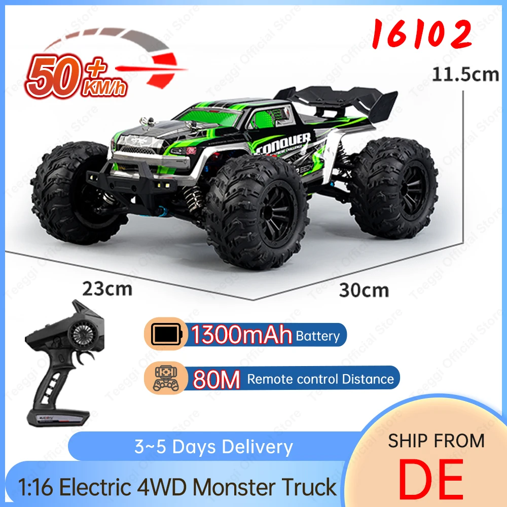 16101 1/16 Hochgeschwindigkeits-RC-Driftauto mit LED-Lichtern, 50 km/h, 4WD; 16102 RC-Geländewagen; 16201 Bürstenmotor-Monstertruck Spielzeug Geschenke