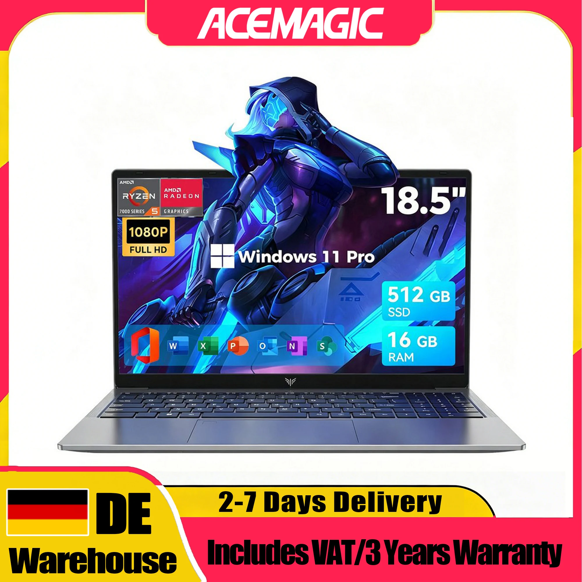 Portátil ACEMAGIC Ryzen 5 18,5" 16GB 512GB