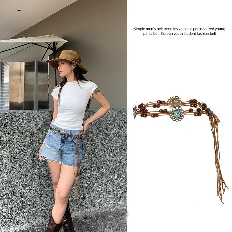 Hot Sale Chinese Style Pure Handmade Woven Belt 174-182cm Simple Decorated Waist Rope for Dress and Jeans