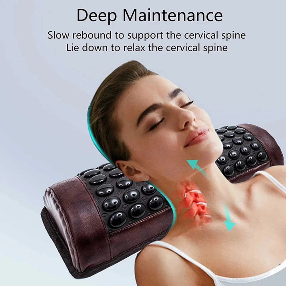 Heating Jade Pillow Far Infrared Neck Massage Memory Foam Cervical Vertebra Pillow Tourmaline Bianstone SleepPillow Relieve Pain